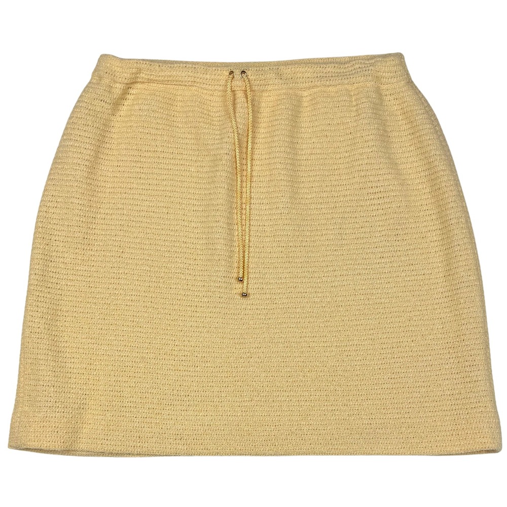 St. John Sport Mini Skirt Womens Knit Stretch Front Tie Large Yellow USA Luxury‎
